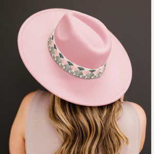 Fame Biggest Fan Geometric Strap Fedora in Pink